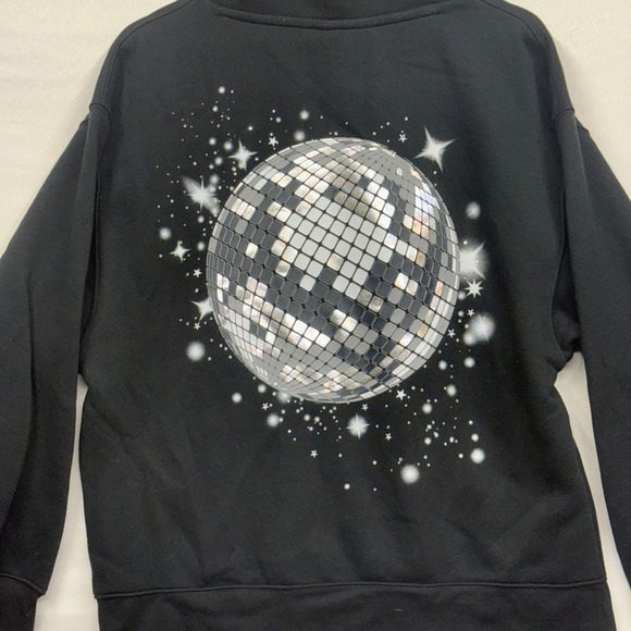 Wild Fable Black Hoodie Disco Ball Star Print Pullover Size M Y2K Rhinestone 70s - Picture 14 of 16